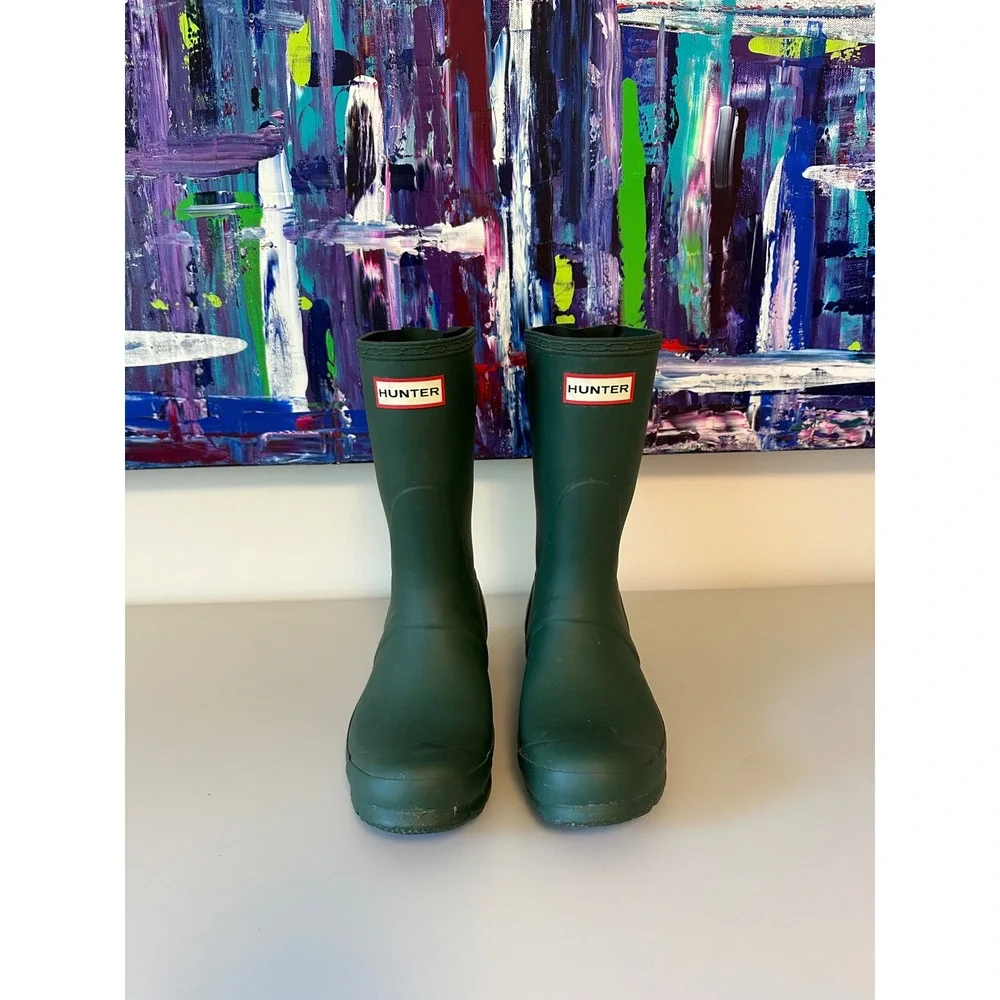 Hunter Original Short Back Adjustable Rain Boots in Hunter Green Matte | Size 6